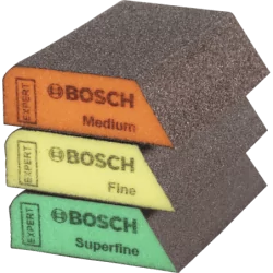 Eponge abrasive coin bois et peinture 3 grains 69x97x26mm - lot de 3