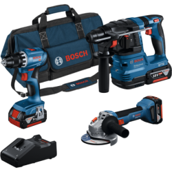 Perceuse GSR 18V-45 + Perforateur GBH 18V-22 + Meuleuse GWS 18V-8 + 1 sac + 3 batteries 4.0 ah + 1 c