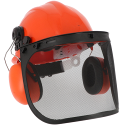 Casque forestier + anti bruit + porte visière + visière