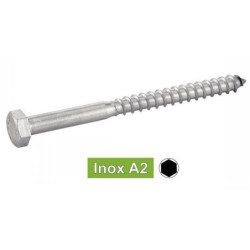 Vis à bois tête hexagonale tirefond inox A2 DIN 571 M10x50 - boîte de 50