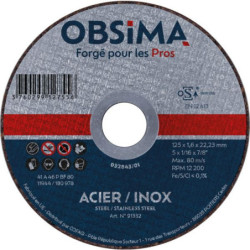 Disque à tronçonner inox et acier alésage 22.23 mm - l'unité