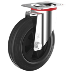 Roulette caoutchouc noir pivotante D.125 h, 155