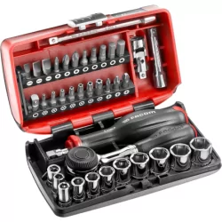 Coffret cliquet manche rotatif + douilles 1/4'' 6 pans - boîte NANO