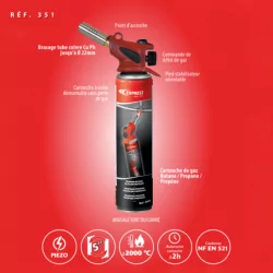 Lampe à souder allumage piezo à retournement avec cartouche gaz 2015