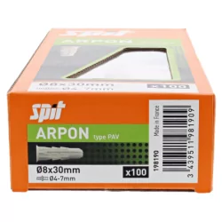 Cheville arpon diam 8mm PAV pâte à vis - boite de 100