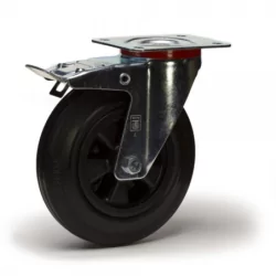 Roulette caoutchouc noir pivotante bloquante D.100 h. 125